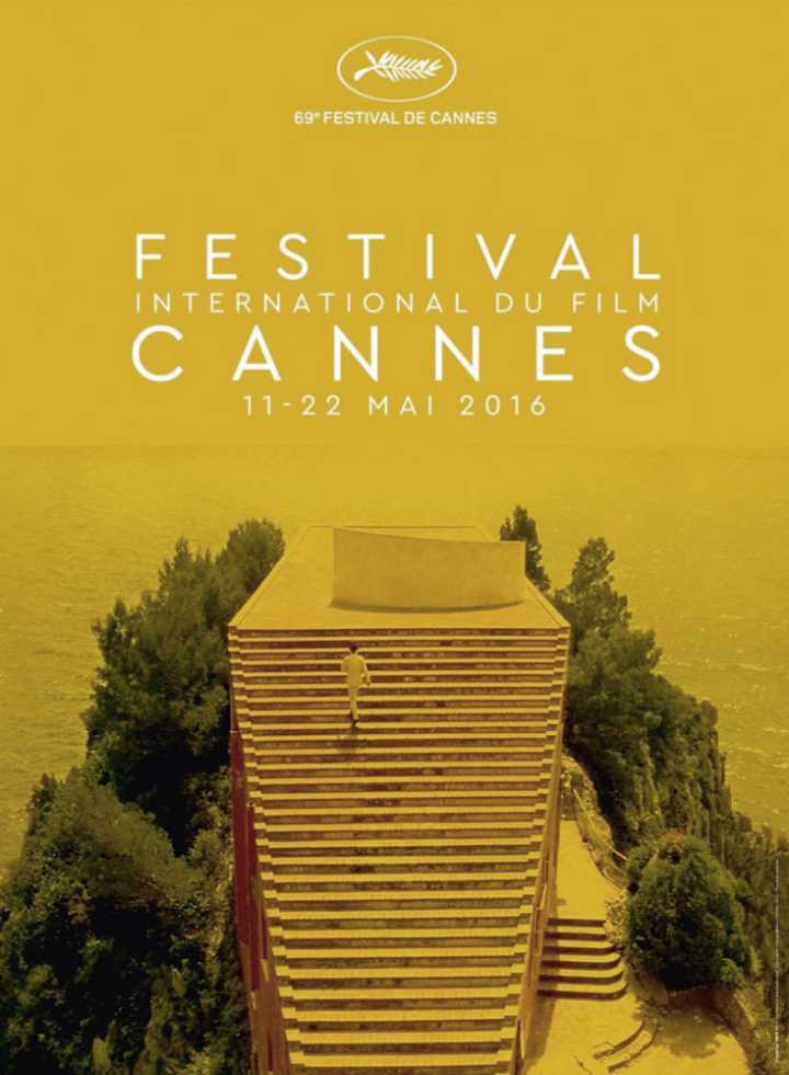 Affiche du Festival de Cannes 2016, reprenant une image extraite du film Le Mépris (1693) de Jean-Luc Godard, avec Brigitte Bardot et Michel Piccoli, dont l’action se situe en partie Villa Malaparte.